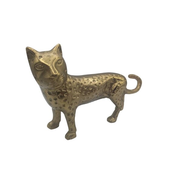 Leopard Cheetah Jaguar Cat Brass Gold tone Figurine Statue Metal Vintage - Picture 2 of 11
